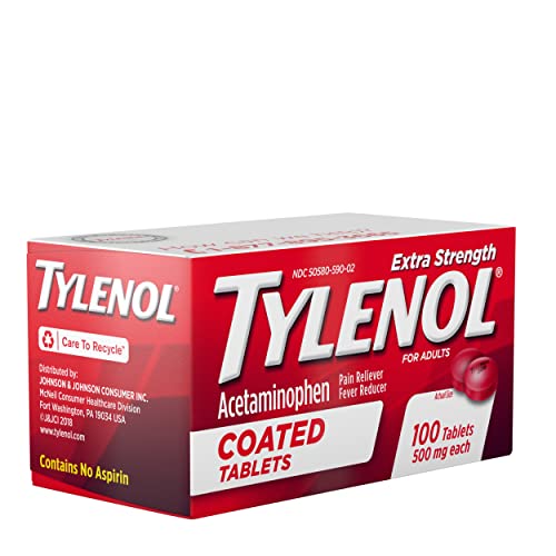 TYLENOL EXTRA STRENGTH PAIN RELIEVER & FEVER REDUCER, ROUND COATED TABLETS, 500 MG ACETAMINOPHEN PAIN RELIEF PILLS FOR HEADACHE, TOOTHACHE & MINOR ARTHRITIS PAIN, 100 CT