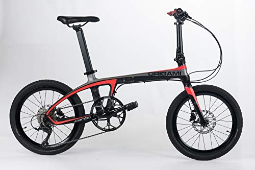 Origami Dragon Carbon Fiber Folding Bicycle, Black/Red, 13″/Medium