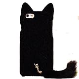 iPhone 6 Plus Case,DELELE Fashion Cute 3D Cat Shaped Ear Fluffy Plush Fur Soft TPU Case with Soft Tail for iPhone 6 Plus 5.5 inch (Black)