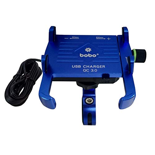 BOBO Claw-Grip Aluminium Waterproof Bike/Motorcycle/Scooter Mobile Phone Holder Mount with Fast USB 3.0 Charger, Ideal for Maps and GPS Navigation (Blue)