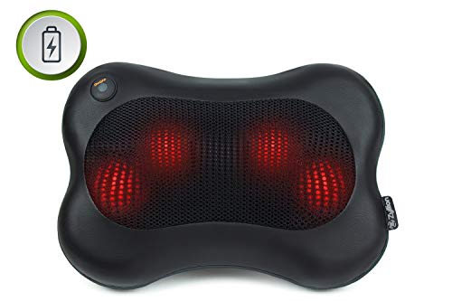 Zyllion Shiatsu Back Neck Massager - Rechargeable Kneading Massage Pillow with Heat for Shoulders, Lower Back, Calf, Legs, Foot - Use at Home, Office, and Car, ZMA-13RB-BK (Black)