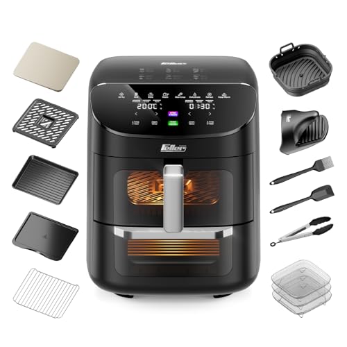 Feller Germany 1850W Air Fryer, 11L XL Capacity, Dual Zone + Sync Finish, 8 Presets, Pizza Stone, 360° Rapid Air Tech, Bake, Reheat, Dehydrate, Non-Stick, Touch Panel, 2Y Guarantee AFR1100 UAE (Black)