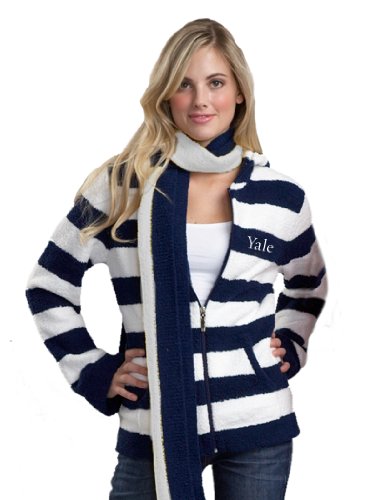 NCAA Yale University Kashwere U Rugby Striped Hoodie (Navy/White, Large/8-10)