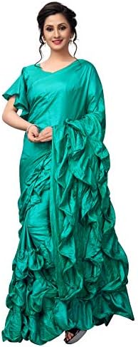 Linaro Lifestyles Women's Ruffle Papersilk Saree With Lace Border And Banglori Blouce Piece