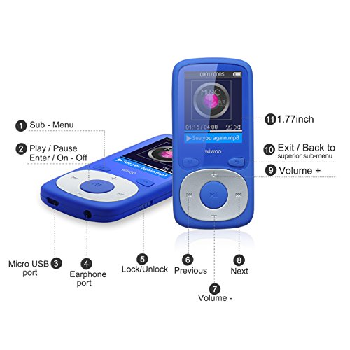 Wiwoo-16GB-Portable-MP3-MP4-Player-With-Fm-Radio-Lossless-Music-Player-With-Adjustable-Armband-For-Running-For-Kids-Expandable-Up-to-64GB-Micro-SD-card-Blue