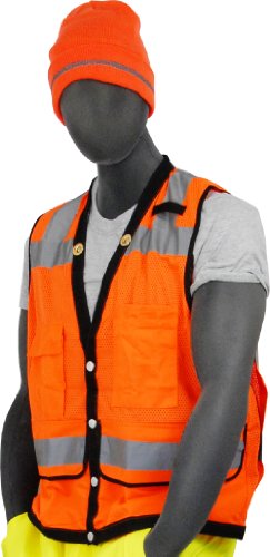 Majestic Glove 75-3208 Fabric High Visibility Heavy Duty Mesh Vest with Snap Closure, X-Large, Orange