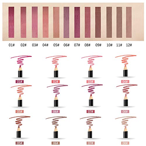 12 Colors Lip Liner Pencil Set, COOSA Long Lasting Matte Lipstick Pen Waterproof Waterproof Non-marking Sweat-Proof Matt Velvet Pencils Lipstick Pen