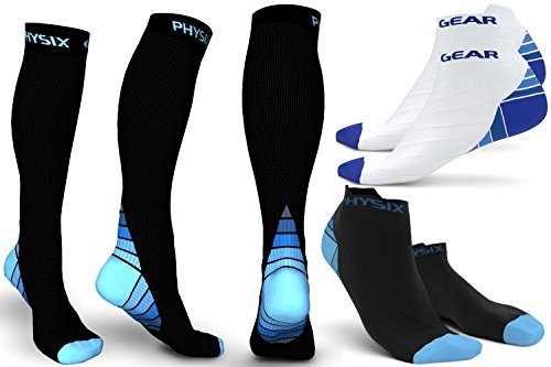 3 Pack Compression Socks for Men & Women 20-30 mmhg, Best Graduated Athletic Fit for Running Nurses Shin Splints Flight Travel & Maternity Pregnancy - Boost Stamina Circulation & Recovery BLU S/M