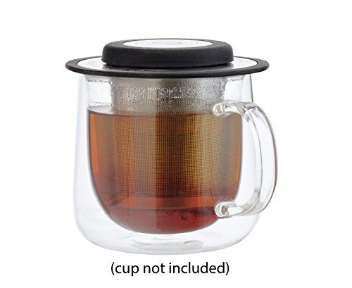 GROSCHE London Drop In Ultra Fine Laser Cut Stainless Steel Tea Infuser (Brew-in-cup infuser) with lid, trivet, and soft touch silicone