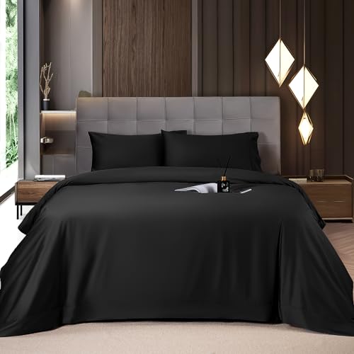 Shilucheng Cooling Breathable Bed Sheets Set,1800 Thread Count Super Silky Soft with 16 Inch Deep Pocket, Machine Washable - 6 Piece (Black, Queen)