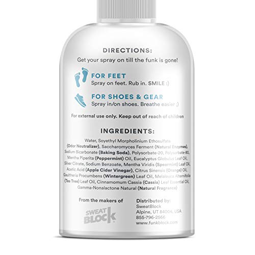 FunkBlock Shoe Deodorizer & Foot Spray - Powerful Shoe Odor Eliminator Safe or All Shoes and Feet - Shoe Odor Eliminator Spray with Strong, Natural, Funk-Fighting Ingredients