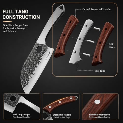 Juego de cuchillos de carnicero, 3 piezas cuchillo de chef serbio forjado a mano, cuchillo vikingo para cortar carne, con mangos ergonómicos, la cocina al aire libre, el camping y las barbacoas