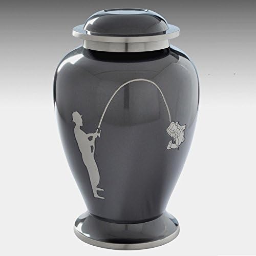 Fishing Cremation Urn , Large Brass Cremation Urn, Adult Human Funeral Urn - Handcrafted and Engraved Large Urn Deal