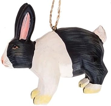 Black and White Rabbit Bunny Hare with Pink Ears Christmas Tree Ornament