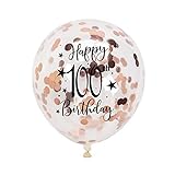 Rose Gold 100th Confetti Latex Balloons, Woman