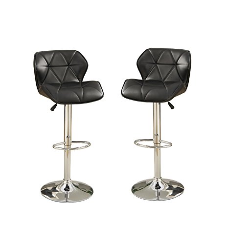 Poundex Bobkona Frances Set of Two Adjustable PU bar Stool in Black