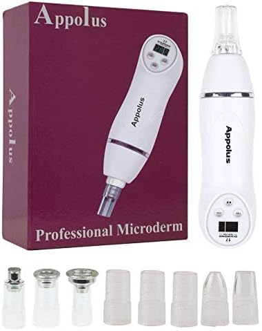 Microdermabrasion Machine-Appolus Premium Diamond Microdermabrasion Kit For Flawless Lifted Skin-3 Different Size Diamond Tips-8 Heads-Blackhead Blemishes Remover-Pore Lines Wrinkles Sagging Minimizer