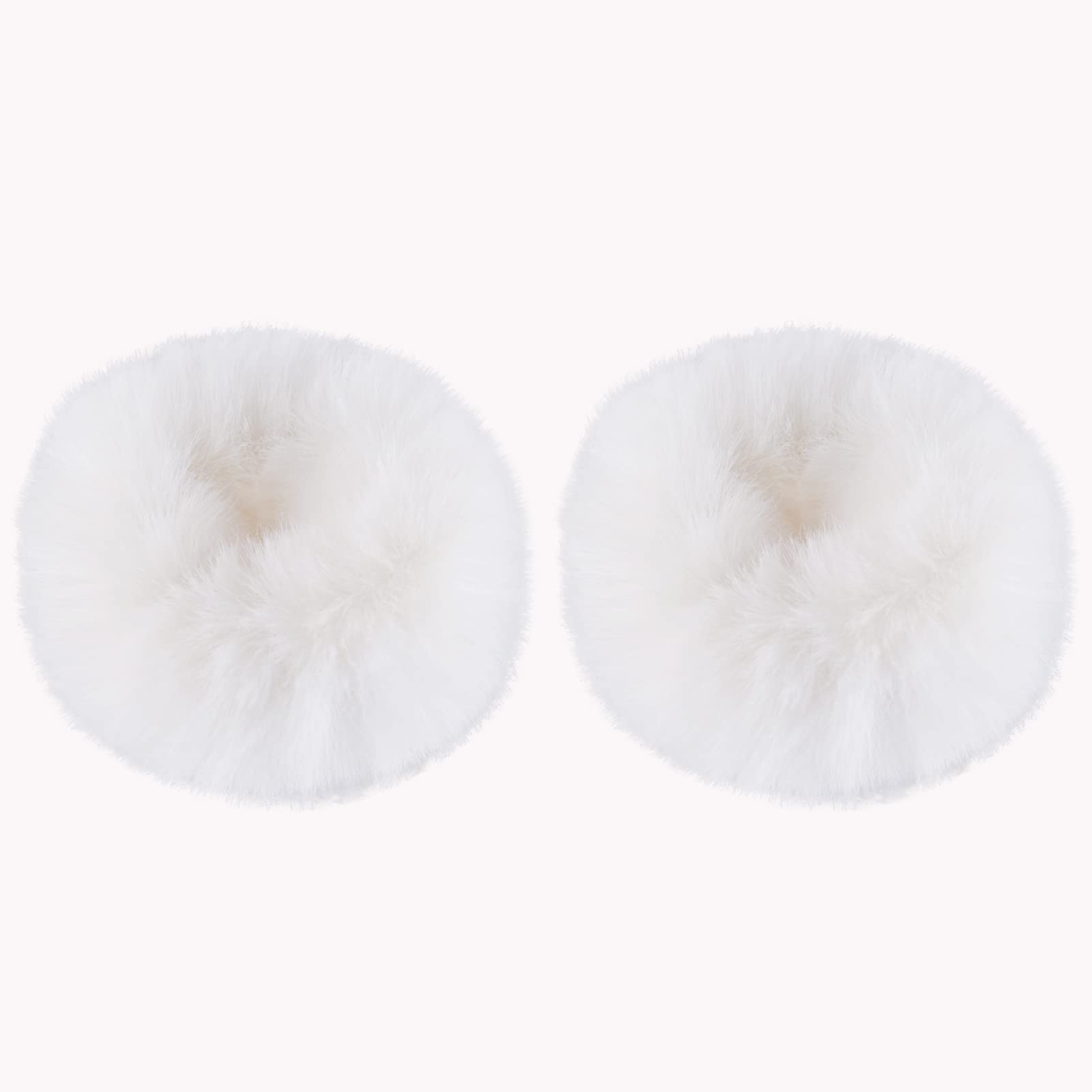Photo 1 of 2 PCS White Faux Rabbit Fur Fuzzy Scrunchies - Fluffy Elastic Hair Bobbles, Ponytail Holders, and Hair Accessories for Girls & Women