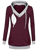 Larenba Plus Size Nursing Tops and Blouses, Womens V Neck Maternity Nursing Hooded Sweatshirt Zip Cut-Outs Breastfeeding Shirts with Pocket(Wine Red,XX-Large)