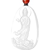 LXMYLI Genuine White Emerald Jade Dragon Kwan Yin Guan Yin Goddess of Mercy Bodhisattva Buddha Necklace Amulet Pendant(Certificate,Handcarved)