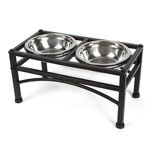 Be Good Pets Double Diner Feeder Removable Stainless Steel Elevated Dog Bowls Set with Non-Skid No Spill Durable Stand Dog Bowls and Stand Set for Small Medium Dogs Cats Puppies M
