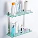 HOMEIDEAS 2-Tier Bathroom Glass Shelf - 14 Inch Thick Tempered Frosted Glass, Wall Mounted Brushed Nickel Shelf - Rustproof SUS 304 Stainless Steel
