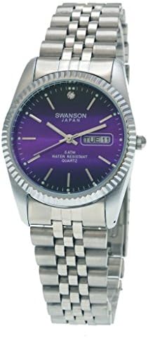 Swanson Japan Men's Silver Day-Date Lilac Vignette Index Dial Watch with Travel Case