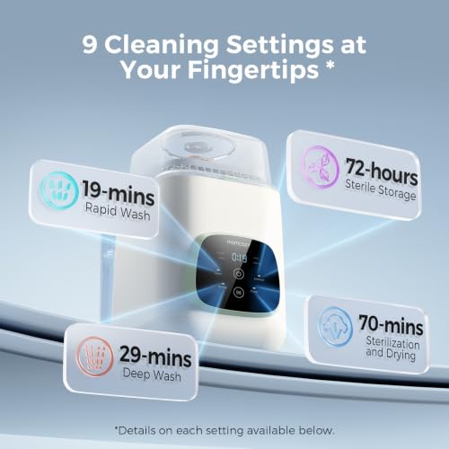Momcozy KleanPal Pro All-in-One Bottle Washer, Sterilizer & Dryer - Matte | New Matte White Design, 26 Powerful Spray Jets, 9 Cleaning Modes, 72 Hours Storage, built for new parents' everyday feeding