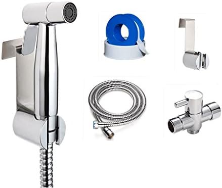 Premium Stainless Steel 304 Chrome Surface Bathroom Toilet Handheld Bidet Sprayer Shattaf Cloth diaper sprayer set Complete full kit 7/8" T adapter Valve