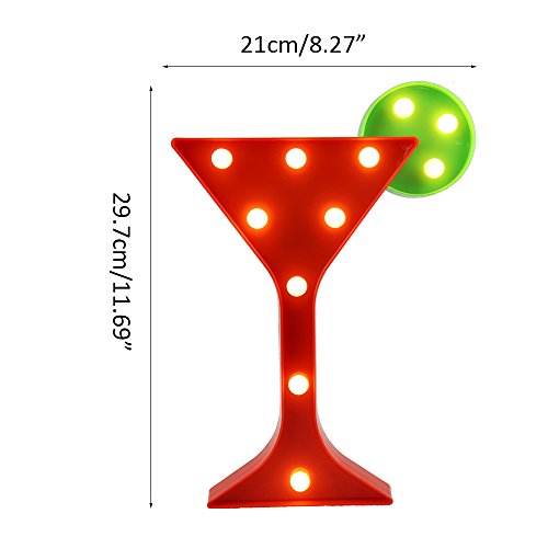 Pooqla Light Up Wine Martini Cocktail Cup Shaped Marquee Sign Decorative Night Light with Remote Timer Dimmable for Home Bar Club Decoration