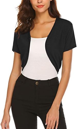 Donkap Women Basic Short Sleeve Versatile Bolero Shrug Cardigan, Black, S
