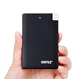Power Bank, GMYLE 2500mAh Ultra-Thin Wallet Sized Portable Charger USB External Battery w/ Built-in Lightning & Micro USB Cable for iPhone 6, 6 Plus, Samsung Galaxy S7, S6 Note 5 and more (Black)
