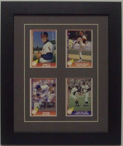 Trading Card Frame for 4 Standard Trading Cards with Grey (White Trim) Matting and Black Frame