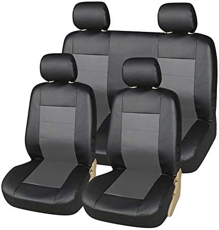 LQZHP PU Leather Car Seat Covers Protectors for Front & Rear Air Bag Compatible Only Fit for Detachable Headrest, Black