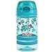 Nuby Thirsty Kids Flip-it Thin Straw Active On The Go Water Bottle with Push Cap and Carry Handle, Aqua Flamingo, 12 Ounce
