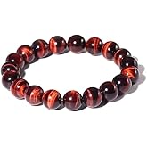 Natural Red Tiger Eye Obsidian Stone Bracelet Men and Women Gemstone Jewelry Reiki Healing Viking Boho Bracelet Vintage (10mm)