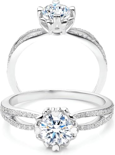 Molioaki Verlobungsring Damen 925 Sterling Silber Eheringe Ringe Frauen Diamantring 1ct Brillantschliff 5A Zirkonia ring mit Geschenkbox Verlobung Hochzeit Geschenk-52