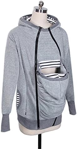 Kateirmaso Women Sweatshirts Baby Carrier Wearing Hoodies Three features Zipper Coat Hoodie Clothing Mother Ws4668M Gray XXL