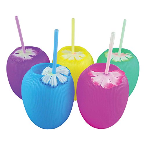 Perfect Stix Coconut12-12 Coconut Cups with Straws and Flowers, 20 oz. (Pack of 12)