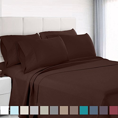 Empyrean Bedding 6 Piece Set - Hotel Luxury Silky Soft Double Brushed Microfiber - Hypoallergenic Wrinkle Free Bed Sheets - Deep Pocket Fitted Sheet, Top Sheet, 4 Pillow Cases, Queen - Chocolate