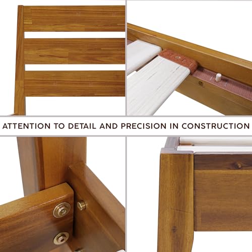 Acacia Emery Bed Frame with Headboard Solid Wood Platform Bed, King Size Bed Frame, Mid - Century Modern Wood Bed Compatible with All Mattresses, Easy Assembly, Non-Slip, Caramel.
