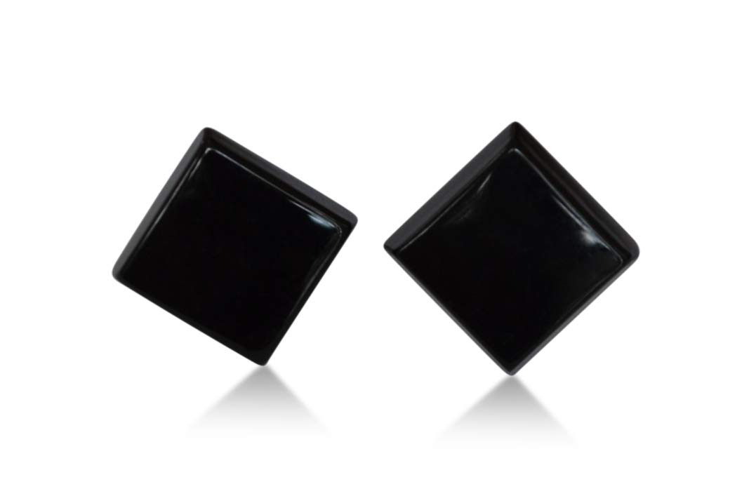 Onyx stud earrings, natural, square, 8x8mm, 925 silver