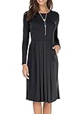 Levaca Women's Long Sleeve Pockets Pleated Loose Swing Casual Midi Dress Black XXL