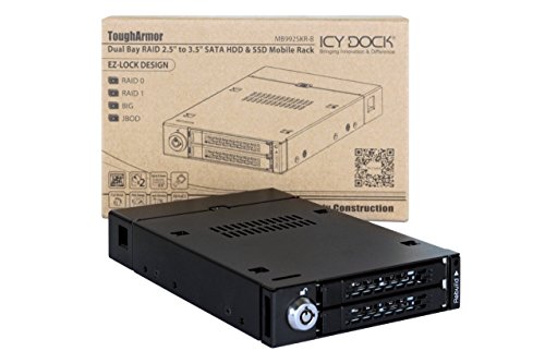 ICY DOCK Dual Bay RAID 2.5 SATA HDD SSD Hot Swap Mobile Rack Backplane Cage for 3.5 Drive Bay - ToughArmor MB992SKR-B