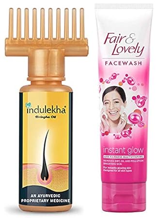 Indulekha Bhringa Hair Oil, 100ml & Fair & Lovely Fairness Face Wash, 100g