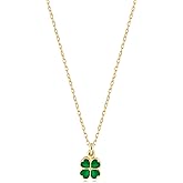 Gelin 10K Yellow Gold Green Enamel Clover Necklace for Women, Four Leaf Lucky Pendant, 18 Inch Gold Jewelry Gift