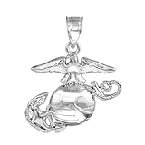 925 Sterling Silver US Marine Corps Small Military Pendant