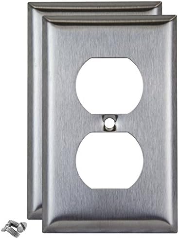 Pack of 4 Wall Plate Outlet Switch Covers by SleekLighting | Decorative Stainless Steel Look | Variety of Styles: Decorator/Duplex/Toggle / & Combo | Size: 1 Gang Duplex