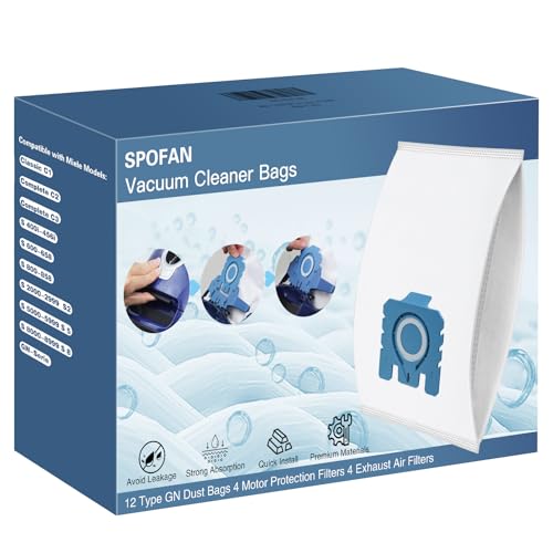 12 Bags for Miele GN Vacuum Cleaner Bags Classic C1 Complete C2 C3, S2 S5 S8 Series 3D Efficiency Dust Bag with 4 Motor Protection Filter, 4 Exhaust Filter 9917730 10123210