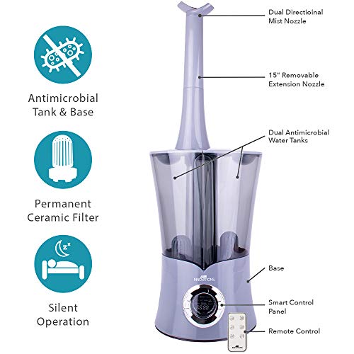 Air Innovations MH-801B-PLAT MH-801B 2.15 Gal. Ultrasonic Cool Mist Dual Tank Digital Humidifier with for Large Rooms - Up to 700 sq. ft. -Platinum, 2.15 gallons, - Thumbnail 2